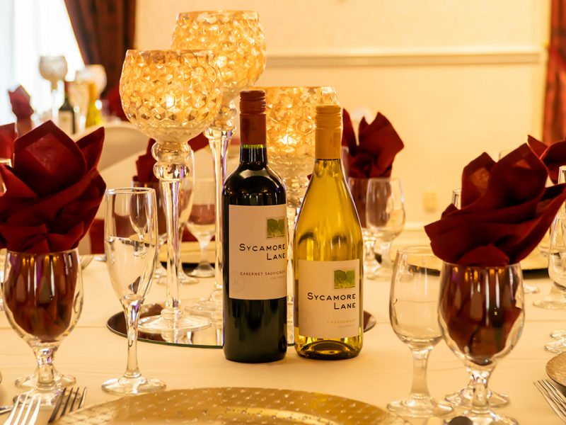 Hotel Piccadilly Regency Ballroom Table Wine Glasses and Wine